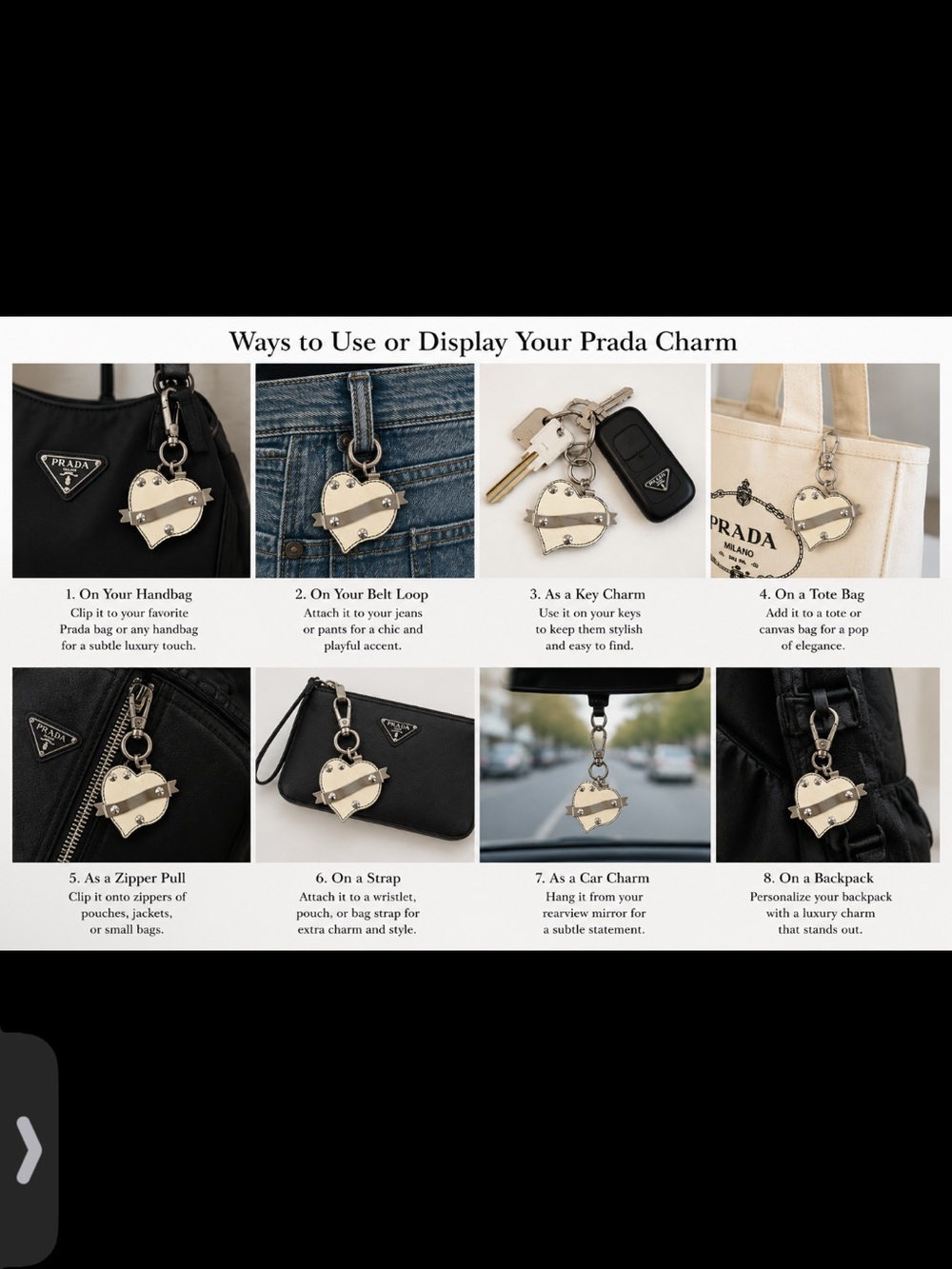 Prada Cream Heart Saffiano CHARM with Silver Hardware - Picture 3 of 5